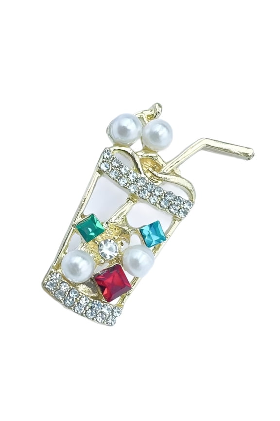Gold Alloy Bubble Teas Pin with Zircon Rhinestones Beverage Cup Brooch Decorative Badge Jewelry Stylish Gift For Her
