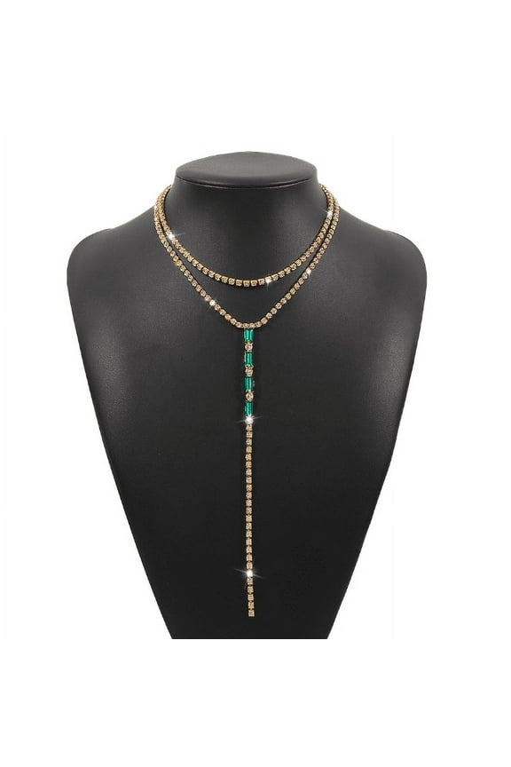 Gold Alloy Necklace Zircon Y Lariat Necklaces Long Drop Pendant Y Necklace for Women Dainty Diamond Chain Necklace Fashion Jewelry