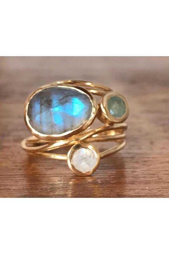 Gold Alloy Shell Moonstone Ring Elegant Fashion Jewelry Gift For Women