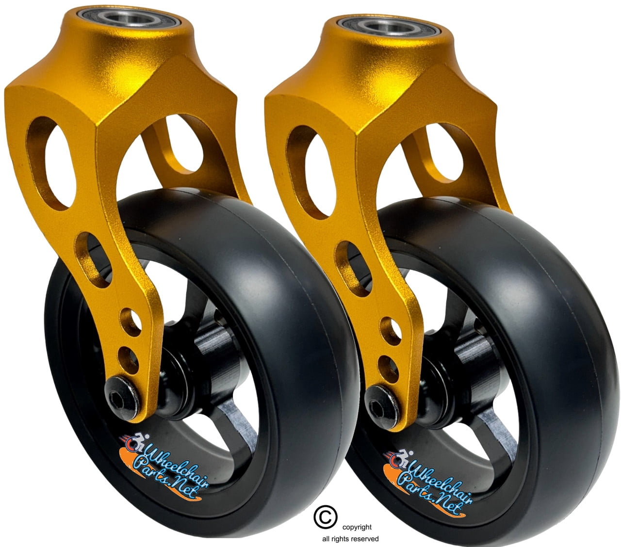 Gold Aluminum Caster Fork Assembly With 4x1.40 Soft Roll Wheels in ...