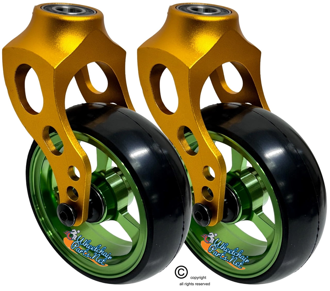 Gold Aluminum Caster Fork Assembly With 4x1.40 Soft Roll Wheels in ...
