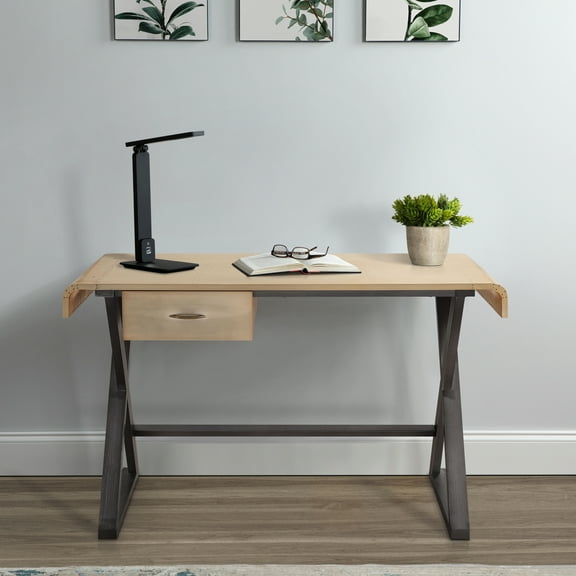 Gold Aluminum Writing Desk With Grey X Shape Metal Base And Storage Drawer Splendid Configuration