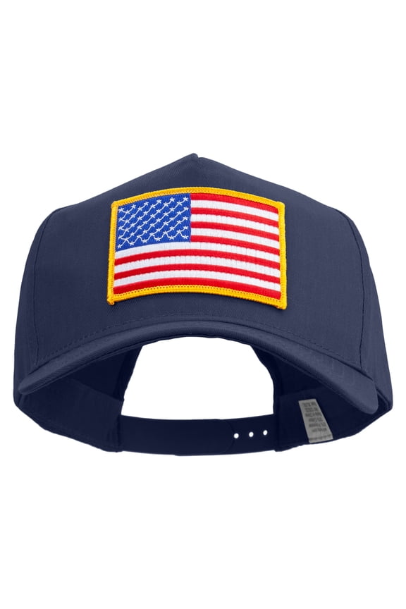 Gold American Flag Patched Big Size Solid Cotton Twill 5 Panel high profile Prostyle Snap Cap - Navy XL-3XL