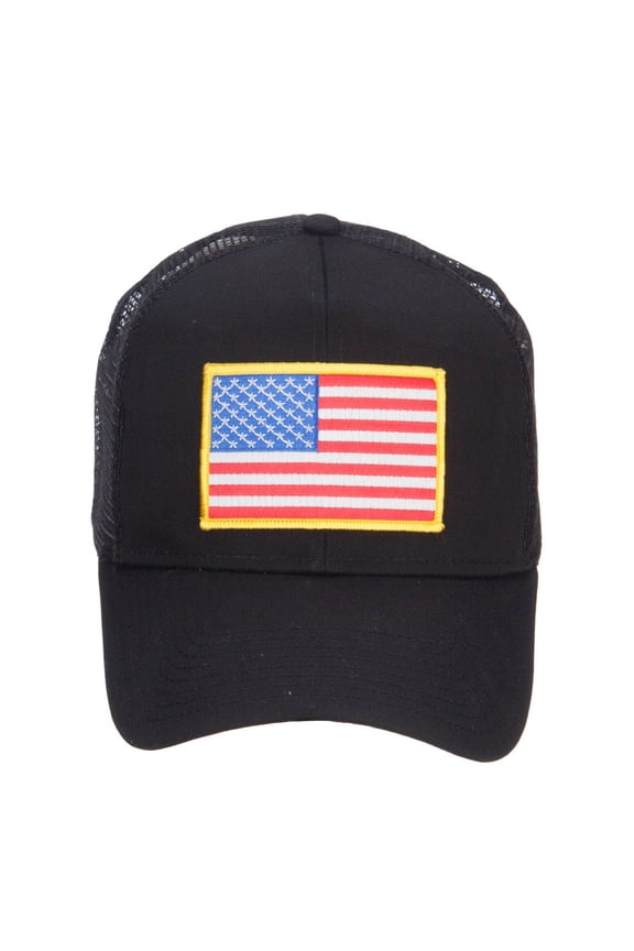Gold American Flag Patched Mesh Cap - Black OSFM