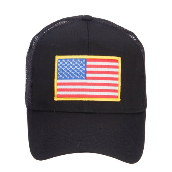 Gold American Flag Patched Mesh Cap - Black OSFM