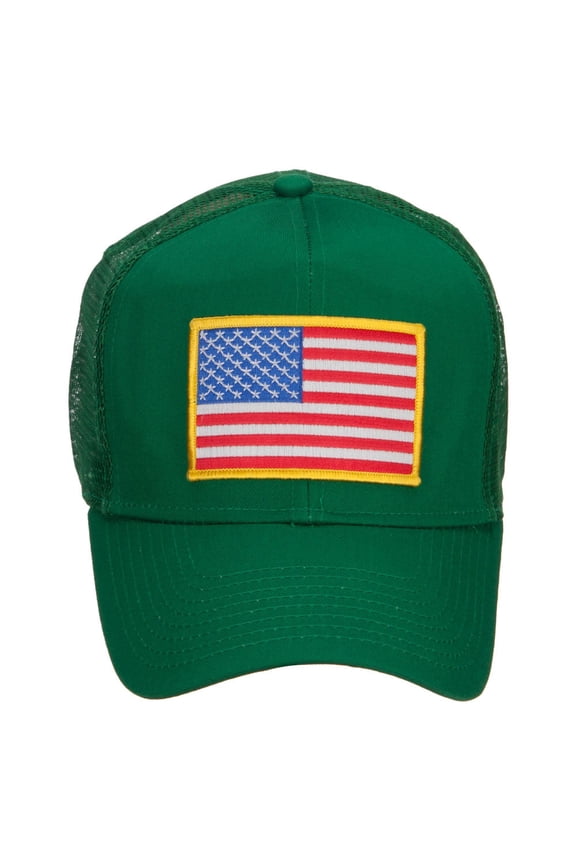 Gold American Flag Patched Mesh Cap - Kelly OSFM
