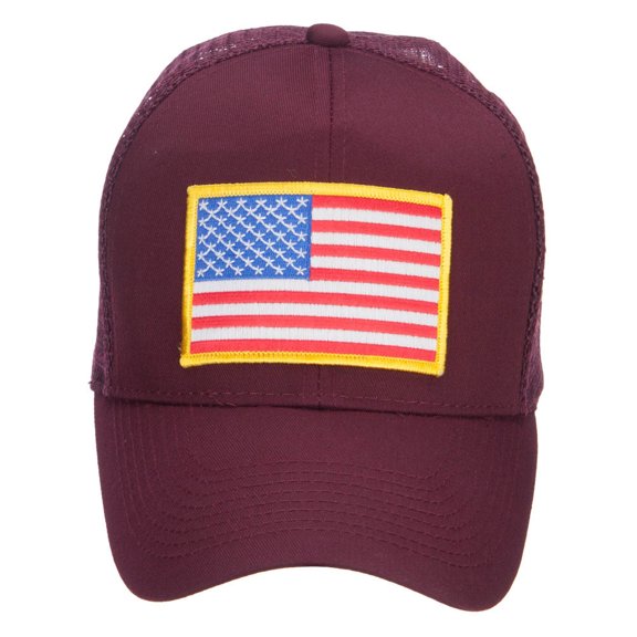Gold American Flag Patched Mesh Cap - Maroon OSFM