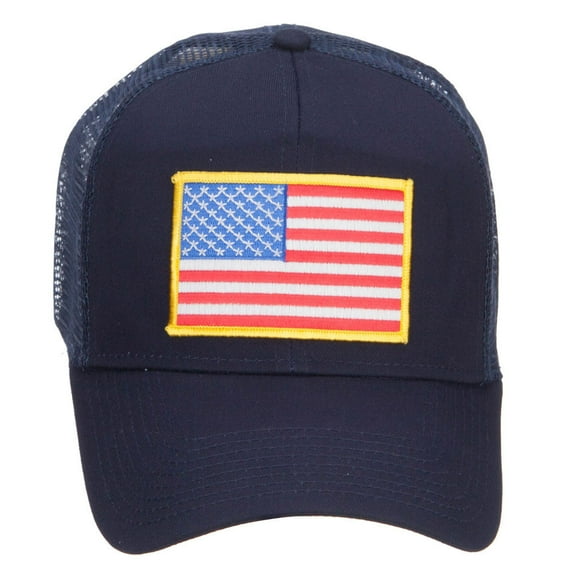 Gold American Flag Patched Mesh Cap - Navy OSFM