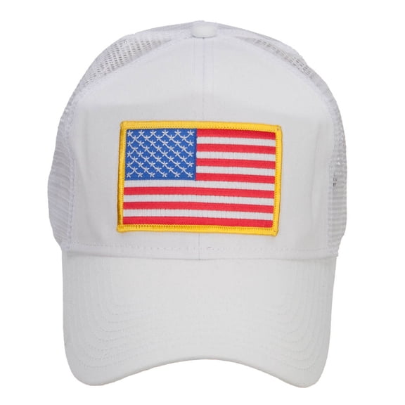 Gold American Flag Patched Mesh Cap - White OSFM