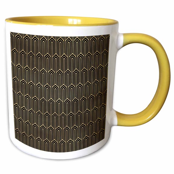 3drose, Gold and Black Art Nouveau Triple Arrow Pattern, 11oz Two-tone Yellow Mug