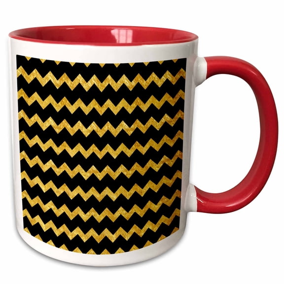 3drose, Gold and Black Chevron Stripes, 15oz Two-tone Red Mug