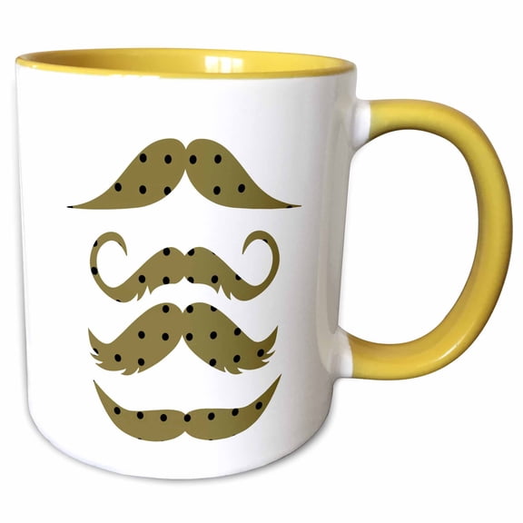 3drose, Gold and Black Dotted Retro Hipster Mustaches, 15oz Two-tone Yellow Mug