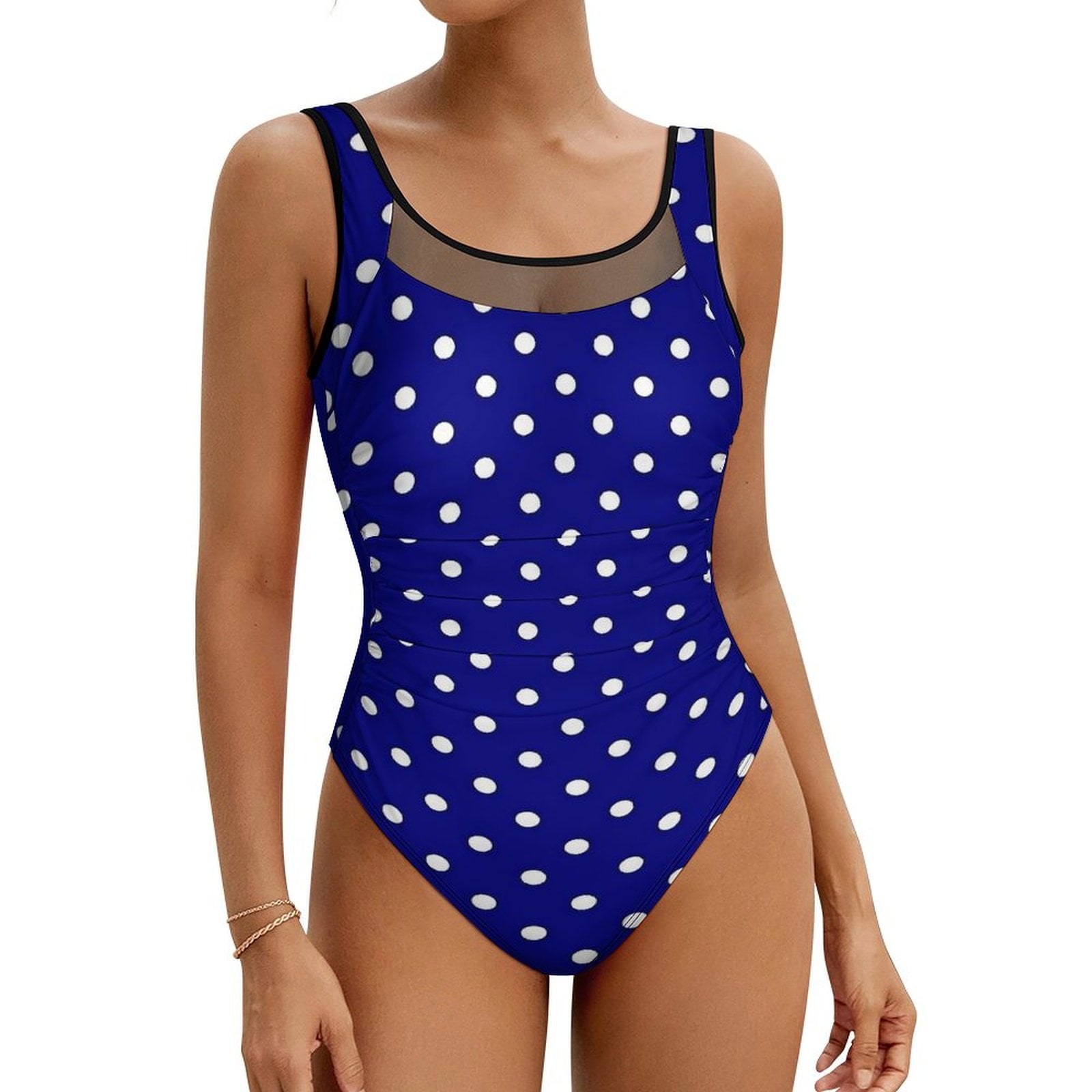 One Piece Black Polka Dots Swimsuit