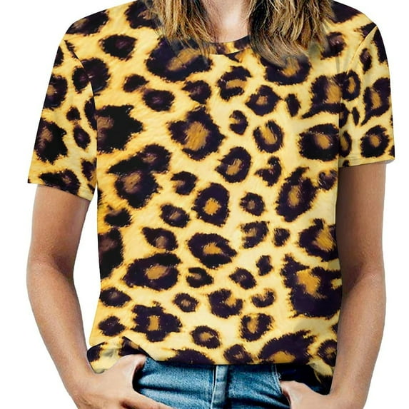 Gold And Brown Leopard T Shirt O Neck Oversized T Shirts Short Sleeve Street Style Tees Female Beach Trendy Custom Clot