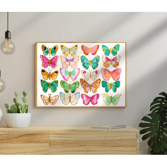 Gold And Colorful Butterfly Wall Art Horizontal Butterfly Statement Art Print
