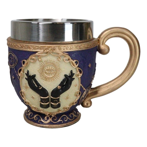 Gold And Purple Wicca Fortune Teller Chirology All Seeing Eye Tarot Tea Cup Mug