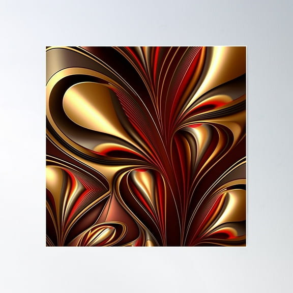 Gold And Red Abstract Design Poster Wall Art, Modern Wall Decor For Living Room Bedroom, 16x16 UNFRAMED