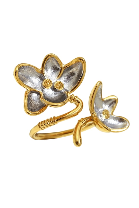 Gold And Silver Flower Inspired Open Rings Sturdy Stainless Steel Fashion Jewelry Artistic Open Rings For Her