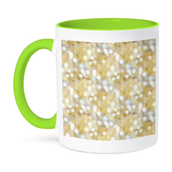 3dRose, Gold and White Bokeh Sparkle Pattern, 11oz Two-Tone Green Mug