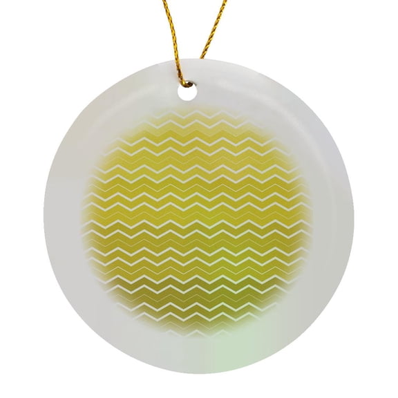 3drose, Gold and White Chevrons, Circle Porcelain Ornament