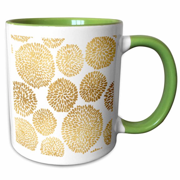 Gold And White Mums Flowers Pattern, 15oz Two-Tone Green Mug
