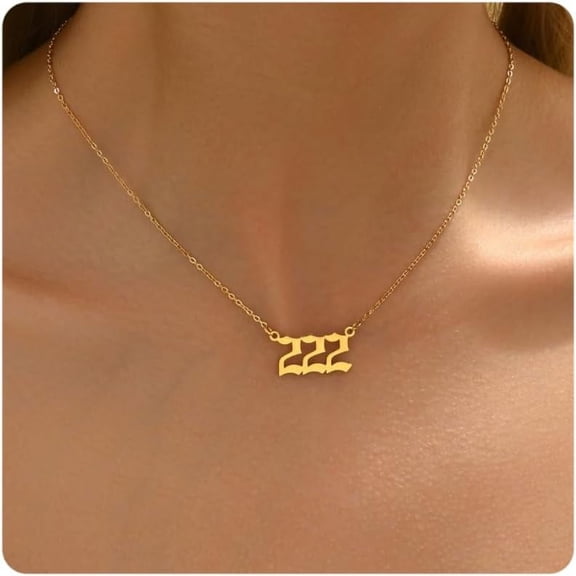 Gold Angel Number Necklace for Women Dainty 18K Gold Plated Number Pendant Chain Necklace Stainless Steel Simple Gold Numerology Aesthetic Jewelry(222)[q0274]