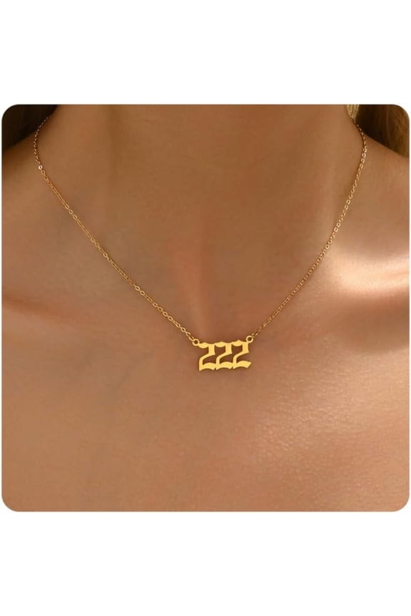 Gold Angel Number Necklace for Women Dainty 18K Gold Plated Number Pendant Chain Necklace Stainless Steel Simple Gold Numerology Aesthetic Jewelry(222)[q0274]