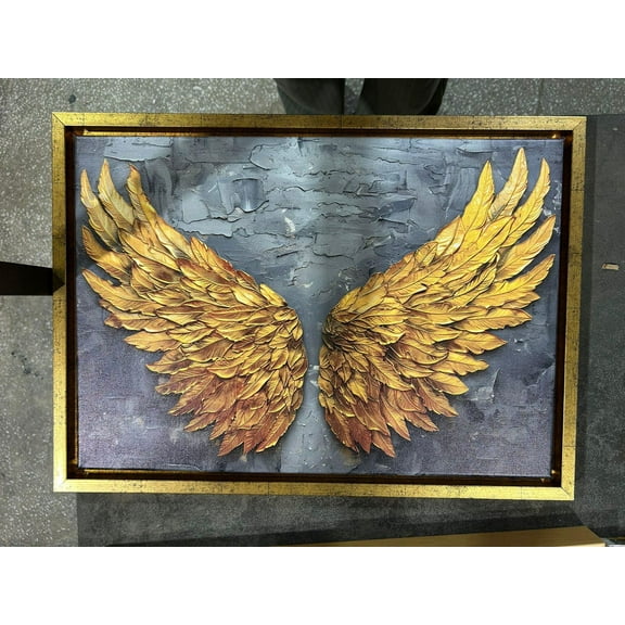Gold Angel Wings Wall Art, Textured Feather, Luxury Wing, Guardian Decor, Modern Abstract Angel Living Room Poster Decor, Size 8x12 UNFFRAMED F03.1.8l1408