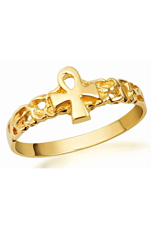Gold Ankh Cross Nugget Ring (Size 10)