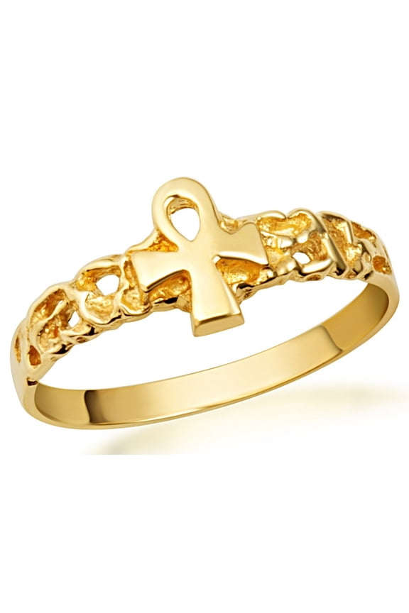 Gold Ankh Cross Nugget Ring (Size 10)