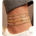 Gold Ankle Bracelets For Women 14K Gold Plated Waterproof Figaro Cuban
