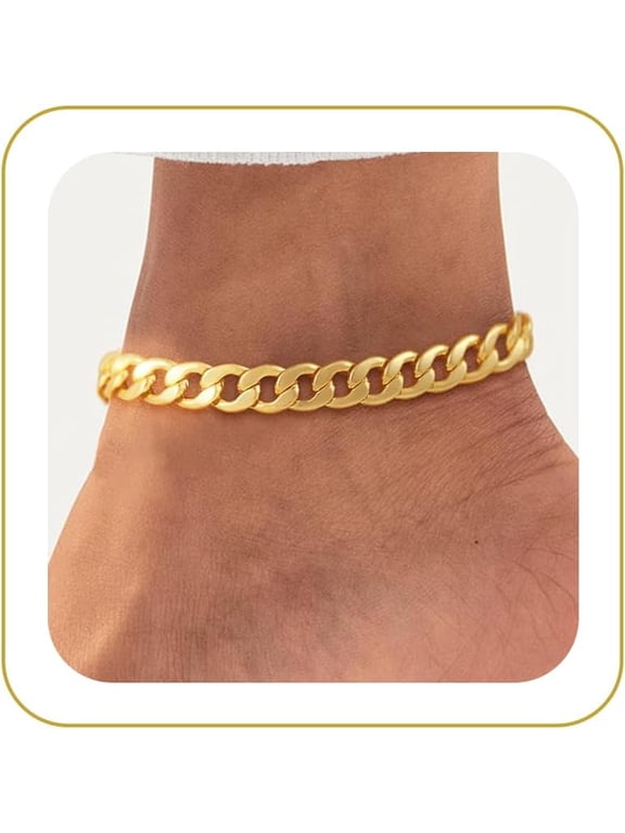 Gold Ankle Bracelets for Women Waterproof - Dainty Gold Anklets Trendy Layered 14K Gold/Silver Plated Stackable Chunky Cuban Link Chian Anklet Bracelet Set for Women Non Tarnish Jewelry Gift