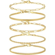 FODIMON Gold Ankle Bracelets for Women Adjustable 14K Gold Cuban Link Anklet Set for Women Waterproof Layered Anklets Jewelry for Womens