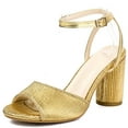 thumbnail image 1 of Gold Ankle Strap Round High Heels Sandals, Pleated Open Toe Sandals, 1 of 5