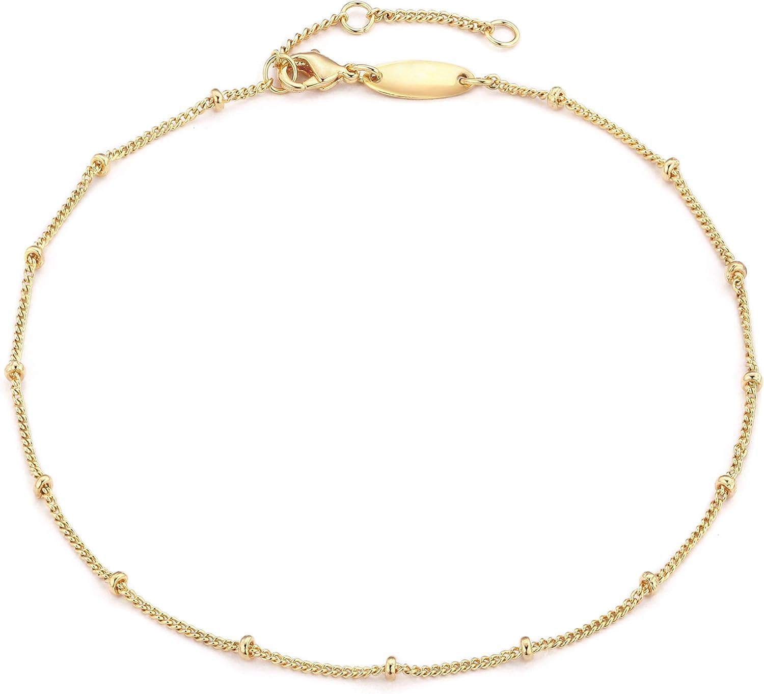Gold Anklet for Women 14K Gold Plated Dainty Beaded Chain, Adjustable — free download