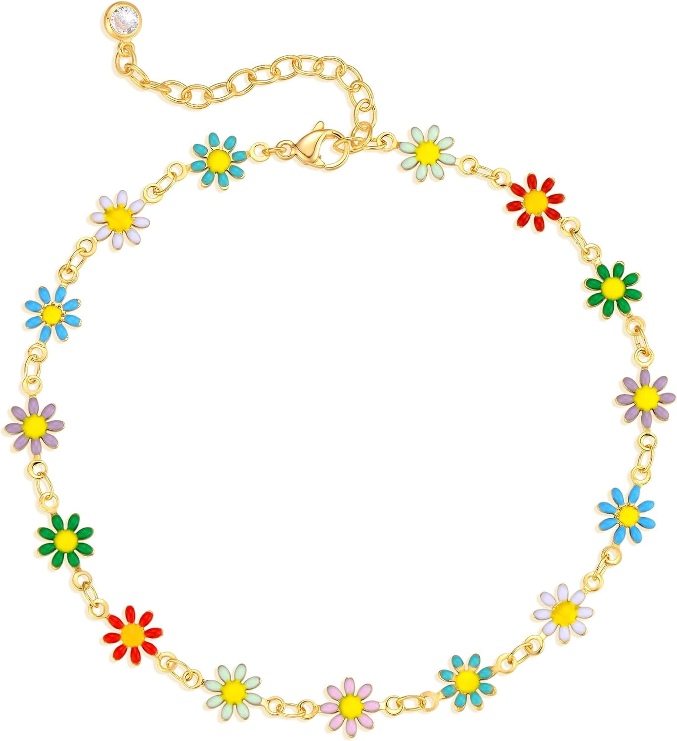 Gold Anklets For Women 14K Gold Plated Tiny Bead Anklet Green Rose Colorful Cubic Zirconia Tassel Foot Chain Dainty Adjustable Cute Anklets Summer Beach Boho Anklets Jewelry[o1305]