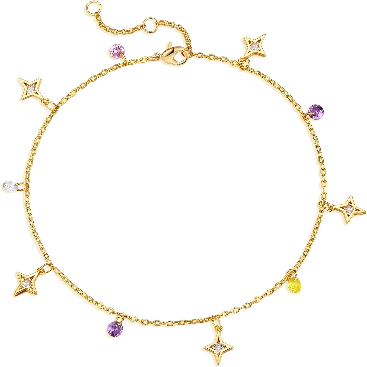 Gold Anklets For Women 14K Gold Plated Tiny Bead Anklet Green Rose Colorful Cubic Zirconia Tassel Foot Chain Dainty Adjustable Cute Anklets Summer Beach Boho Anklets Jewelry[o1309]