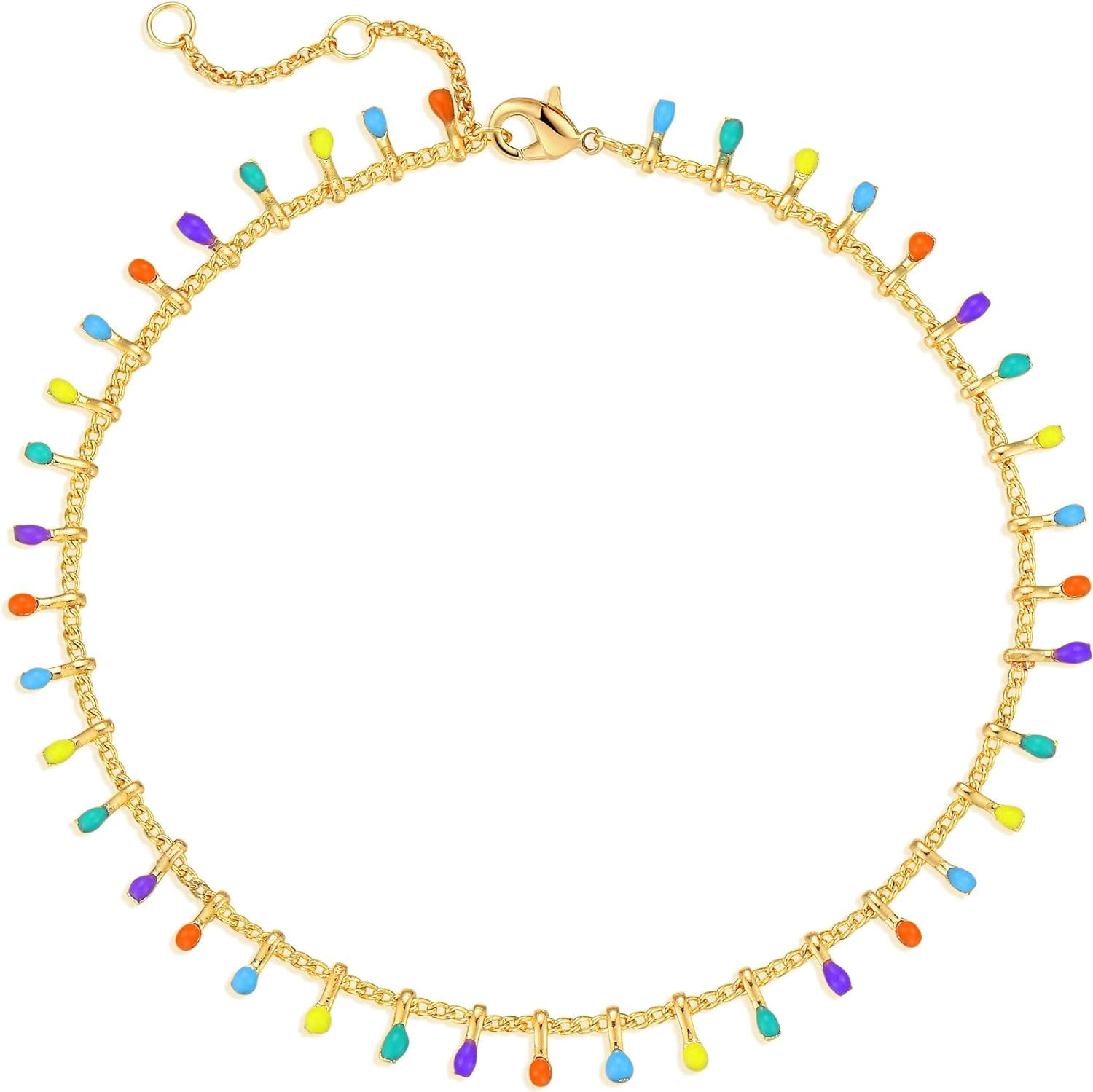 Gold Anklets For Women 14K Gold Plated Tiny Bead Anklet Green Rose Colorful Cubic Zirconia Tassel Foot Chain Dainty Adjustable Cute Anklets Summer Beach Boho Anklets Jewelry[o1306]