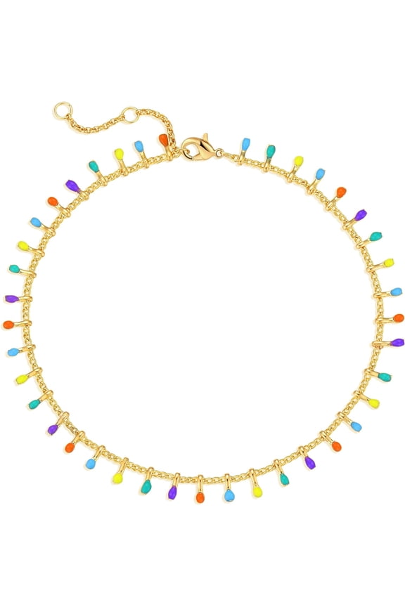 Gold Anklets For Women 14K Gold Plated Tiny Bead Anklet Green Rose Colorful Cubic Zirconia Tassel Foot Chain Dainty Adjustable Cute Anklets Summer Beach Boho Anklets Jewelry[o1306]