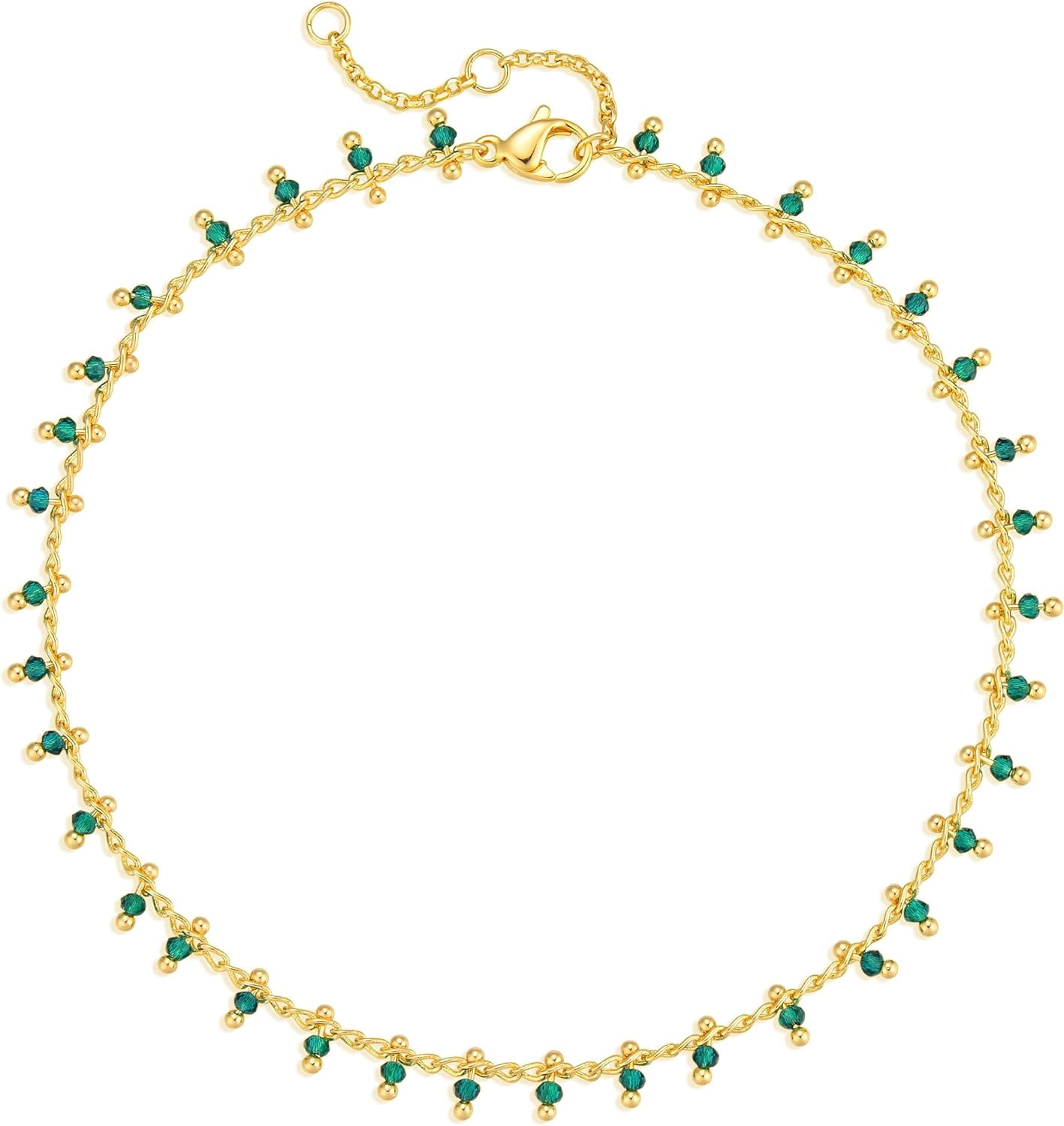 Gold Anklets For Women 14K Gold Plated Tiny Bead Anklet Green Rose Colorful Cubic Zirconia Tassel Foot Chain Dainty Adjustable Cute Anklets Summer Beach Boho Anklets Jewelry[o1313]