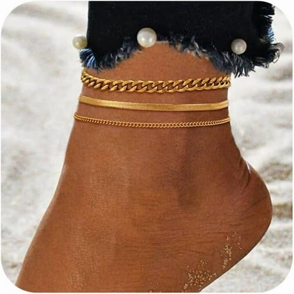 Gold Anklets for Women Waterproof 14k Gold Plated Cuban Link Anklets Non Tarnish Rope Herringbone Ankle Chain Summer Beach Jewelry Gifts for Women