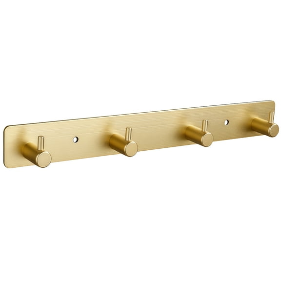Gold Anodized Aluminum Coat Hooks, Wall-Mounted Key Holder with 4 Hooks for Home, Office, and Entryway