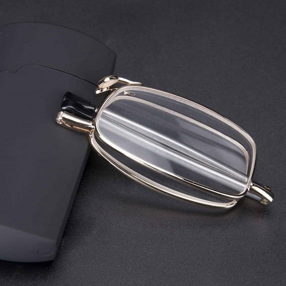 Gold Antenna Extendable Rectangle Reading Glasses +2.75 Folding Mini Presbyopic Glasses Metal Portable Spring Hinge Readers with Case