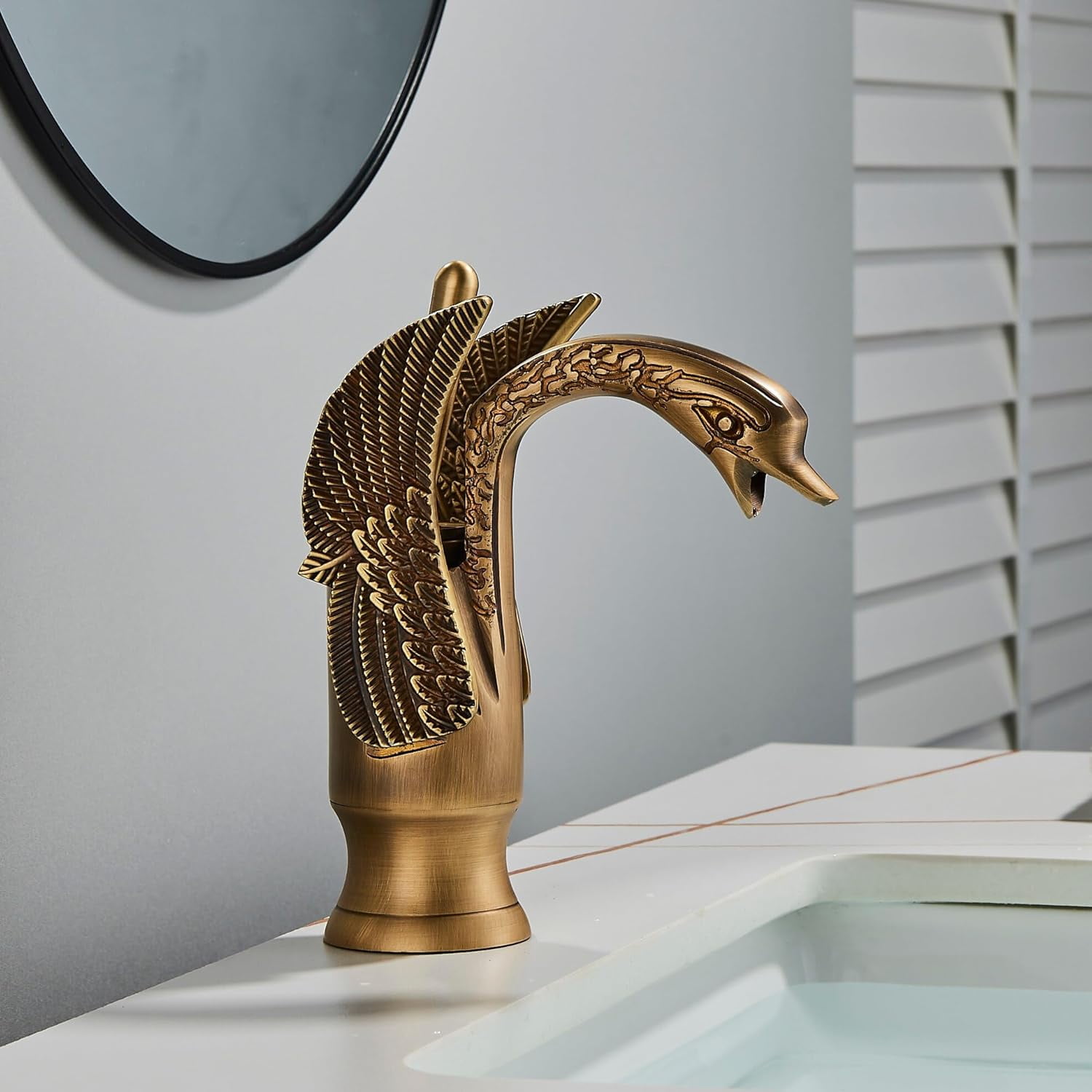 Gold/Antique Bronze/Chrome Short Creative Swan Shape Basin Sink Faucet Single Handle Deck Mount Hot Cold Water Mixer Tap image 3