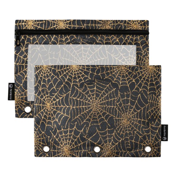 Gold Araneid Net Flat Pattern Binder Pouches Zipper Pocket Document Storage 3 Rings 2 Packs A5 Size