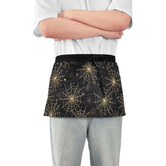 Gold Araneid Net Short Server Apron with 3 Pockets for Unisex Chef Gardening