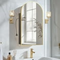 thumbnail image 1 of Gold Arched Medicine Cabinet with Mirror, Wall-Mounted Mirror Cabinet with Storage, Bathroom Vanity Mirror with Charging Station, 2 Power Outlets, Mirrored Cabinet with Adjustable Shelf, 20X34 Inch, 1 of 9