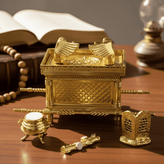 Gold Ark of the Covenant Replica Set with Tabernacle Accessories, Religious Decor Statue, Jewish & Christian Faith Tabletop Figurine