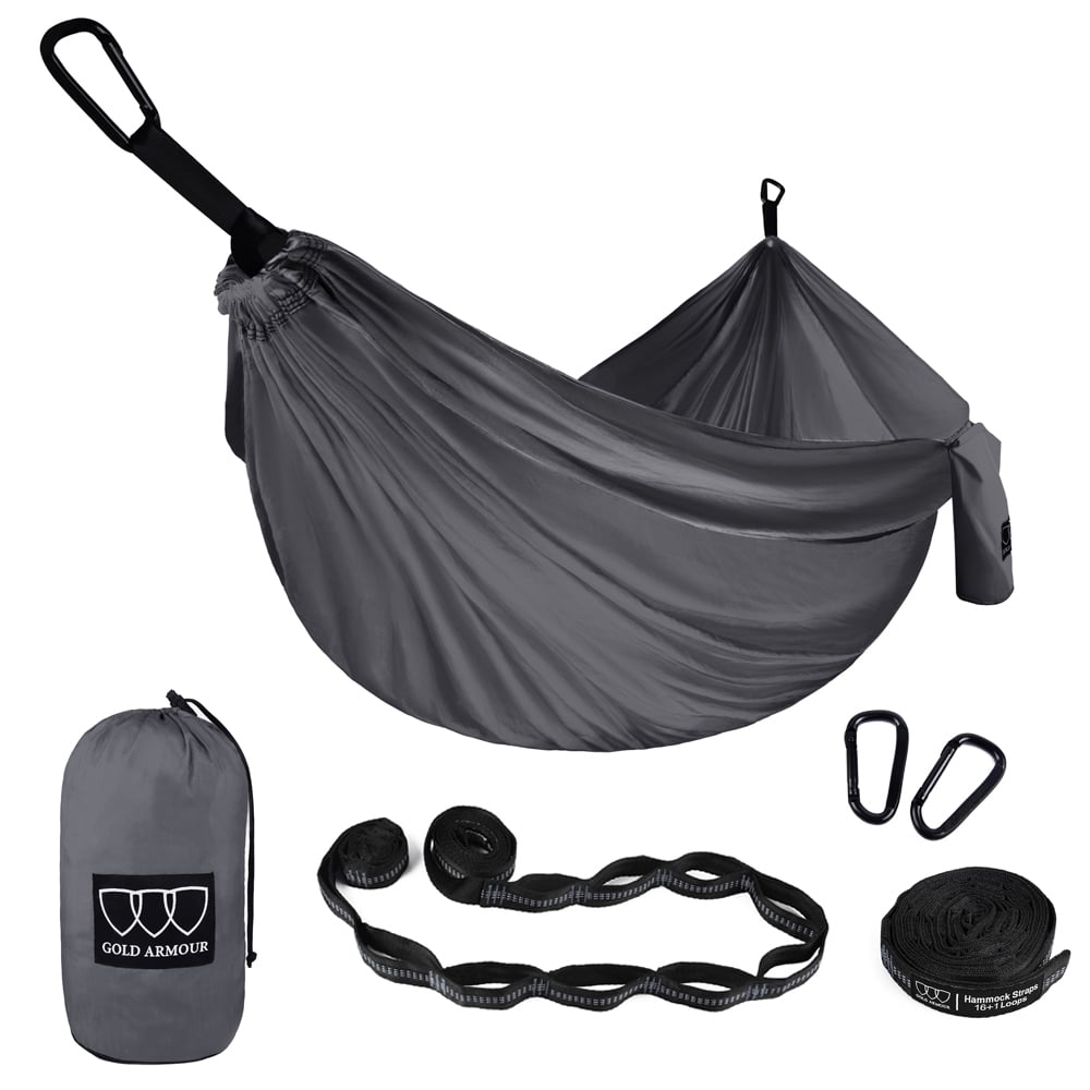 Gold Armour Camping Hammock - Extra Large Double Parachute Hammock All Gray