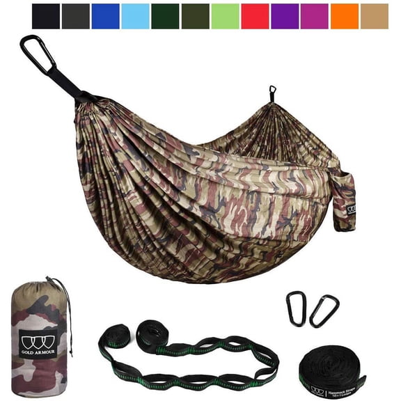 Gold Armour Camping Hammock - Extra Large Double Parachute Hammock Camo